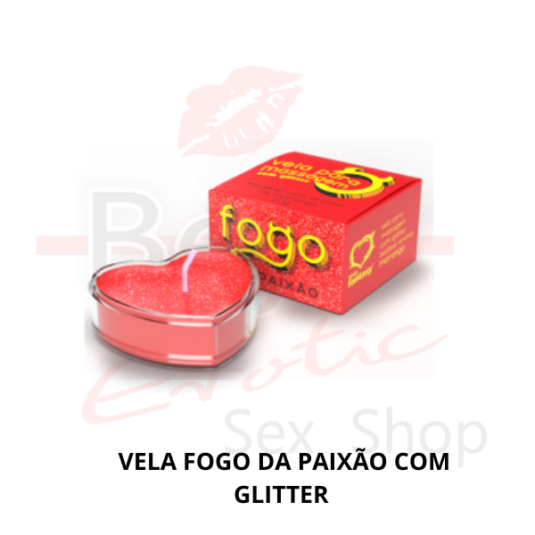 Vela Fogo da Paixão Com Glitter Morango